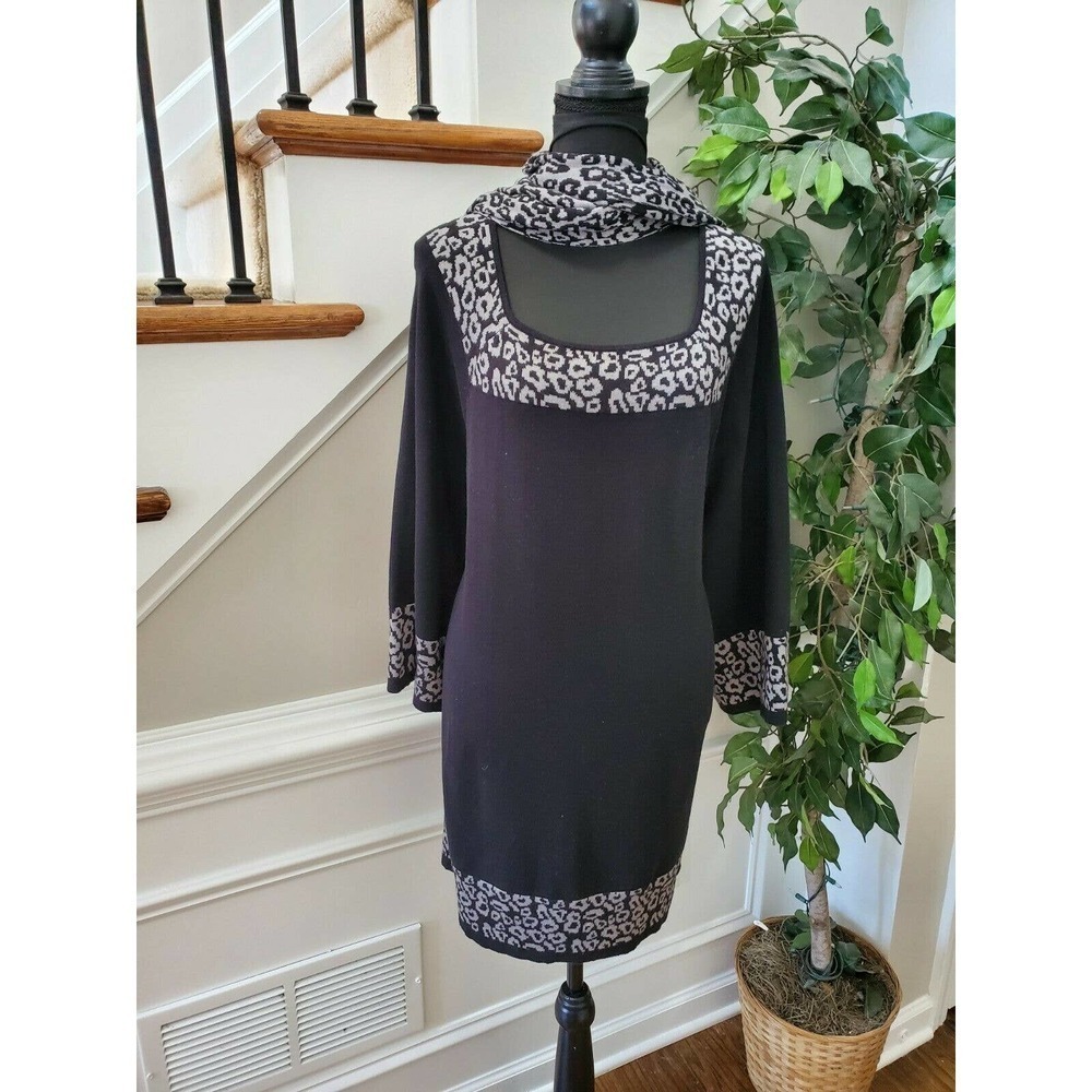 Stylye&Co. Women Black Cotton Long Sleeve Square Neck Knee Length Dress Size XL